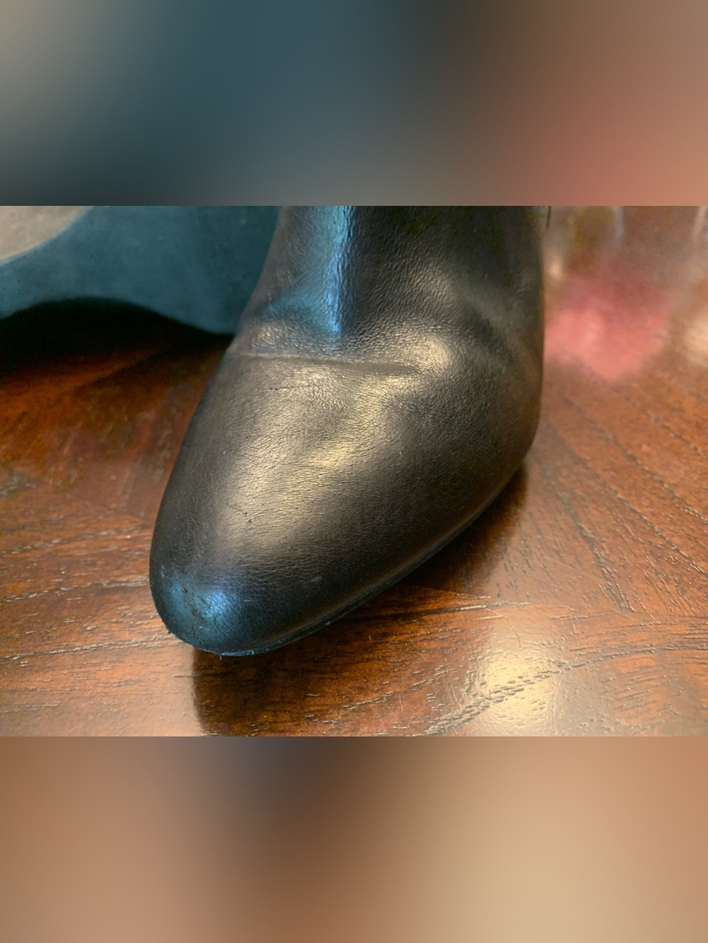 Black Leather Knee-High Wedge Boots - Women - Picture 6 of 8